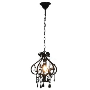 Schwarze Deckenleuchte mit Perlen, rund, E14 Fassung. Elegante Lampe für Wohnräume.