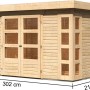 Karibu Gartenhaus Sölve, unbehandeltes Holz, Flachdach, 298x213 cm. Gartenhaus mit Doppeltür und Fenster.