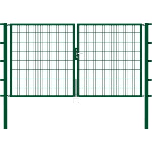 Grünes Metallzaun Doppeltor (200x300cm) für Doppelstabmatten Gartenzäune.