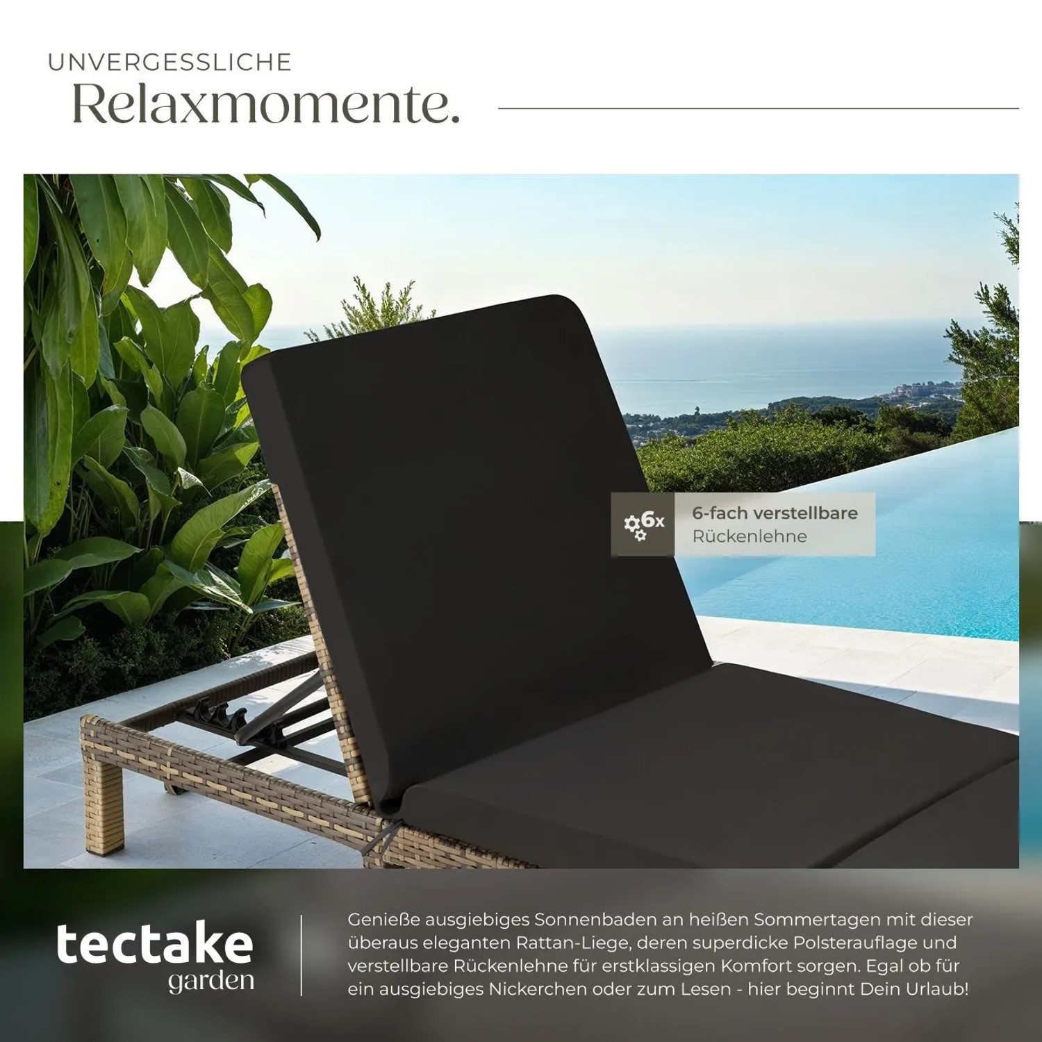Tectake Rattan Sonnenliege Sofia Widerstandsfähig Uv Beständig 196 x 66 x 27 cm Natur_4