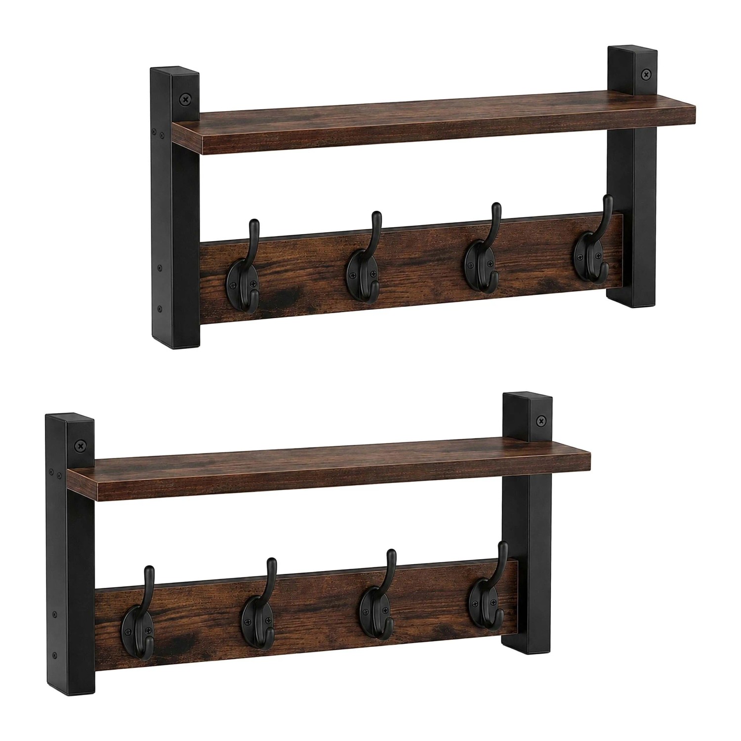 Relaxdays Wandgarderobe MDF Eisen Vintagebraun mit Ablage 8 Doppelhaken 80 cm