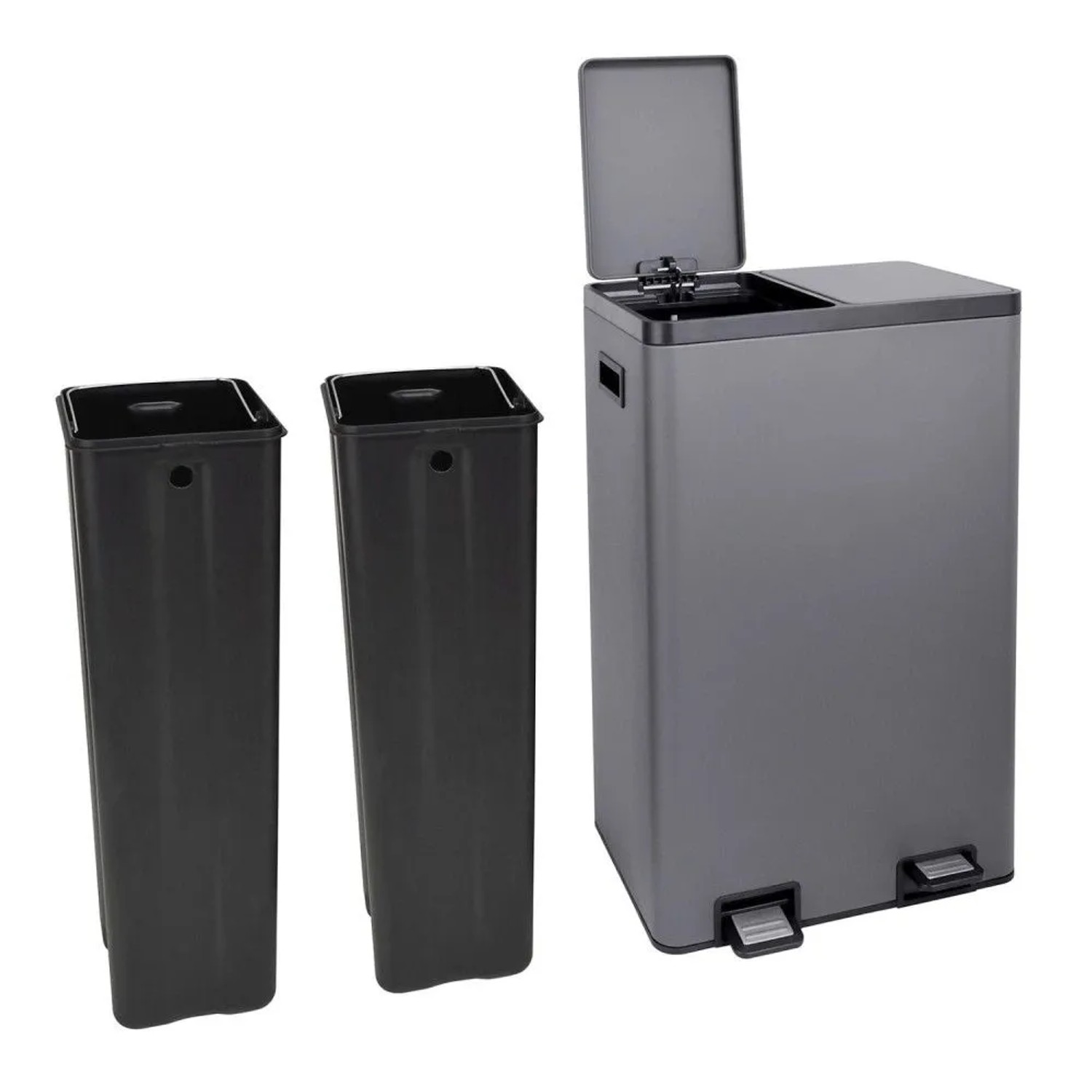 SVITA TMH2X30 Mülleimer 60L Mülltrennsystem 2 Fächer 2x30L Softclose Stahl Grau