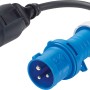 Blau-schwarzer CEE Stecker, 3-polig, 16 A, für Schutzkontaktkupplungen.