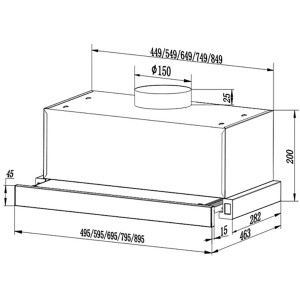 Technische Zeichnung PKM Einbau-Dunstabzugshaube FS1-60BSPY, ausziehbar, Edelstahl, Maße