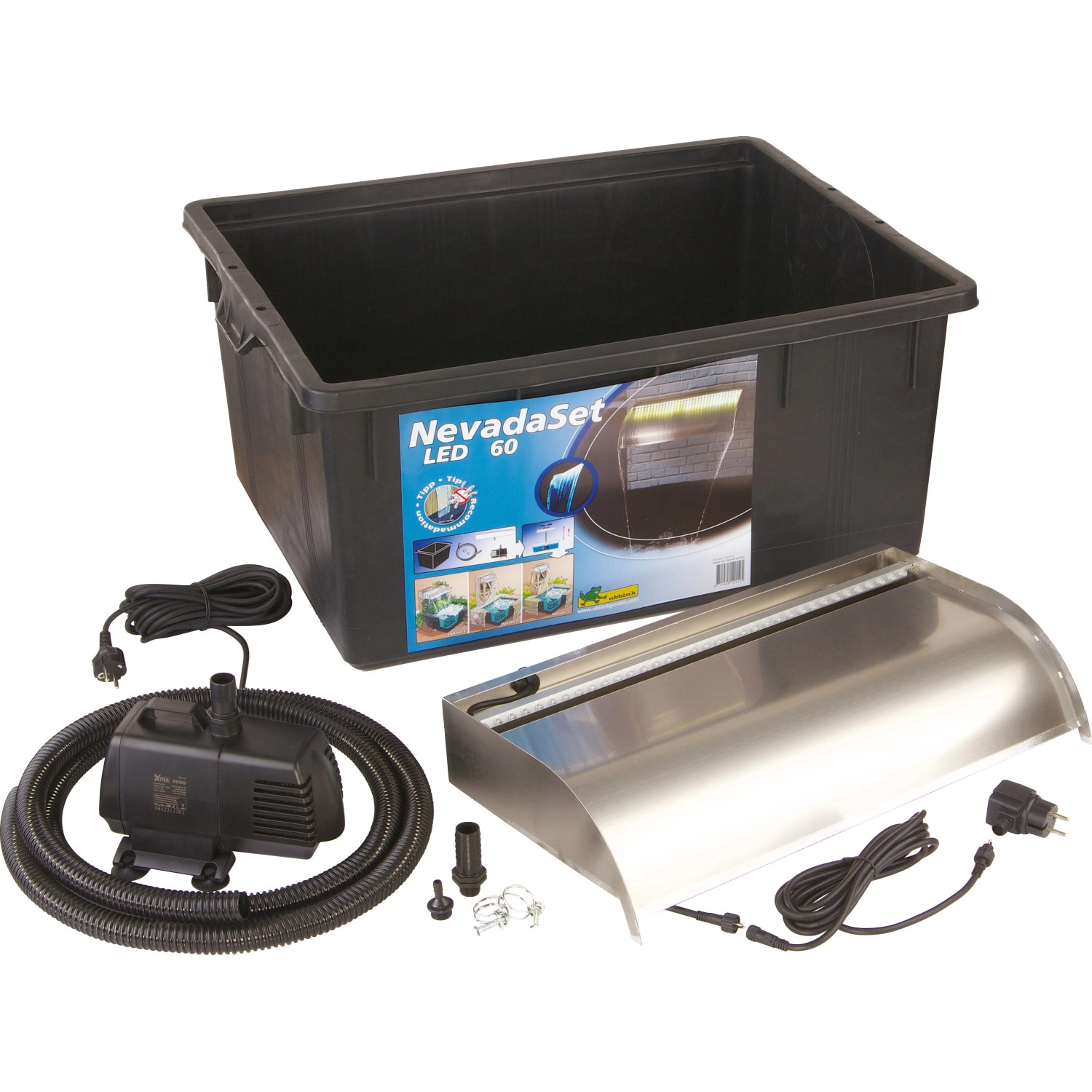 Ubbink Wasserfall Nevada 60 LED - Set komplett mit Pumpe 3900 l/h Becken 150 l