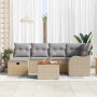 Beiges 7-teiliges vidaXL Garten-Sofa-Set aus Poly Rattan mit Kissen und Stauraum.