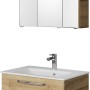 Pelipal Badmöbelset Trentino, 137 cm, Riviera Eiche: Waschtisch, Unterschrank, Spiegelschrank mit Kranzleuchte.