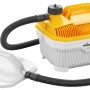 Wagner SteamForce Dampfgerät zum Tapeten ablösen, gelb-weiß mit Schlauch und Dampfplatte.