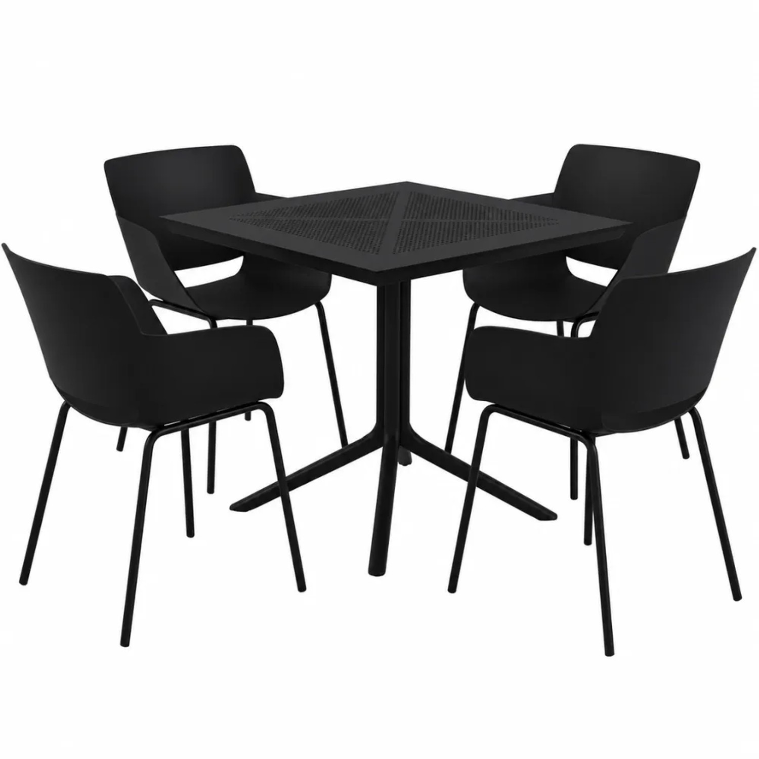 DELUKE Gartenmöbel-Set HANNA mit 4 Stühlen 196x80x80cm Kunststoff Schwarz Balkonset Gartenset Tisch mit Stühlen Bistroset Outdoor
