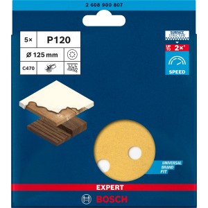 Bosch Schleifblatt Expert C470 K120, 125mm, mit 8 Löchern für Exzenterschleifer.