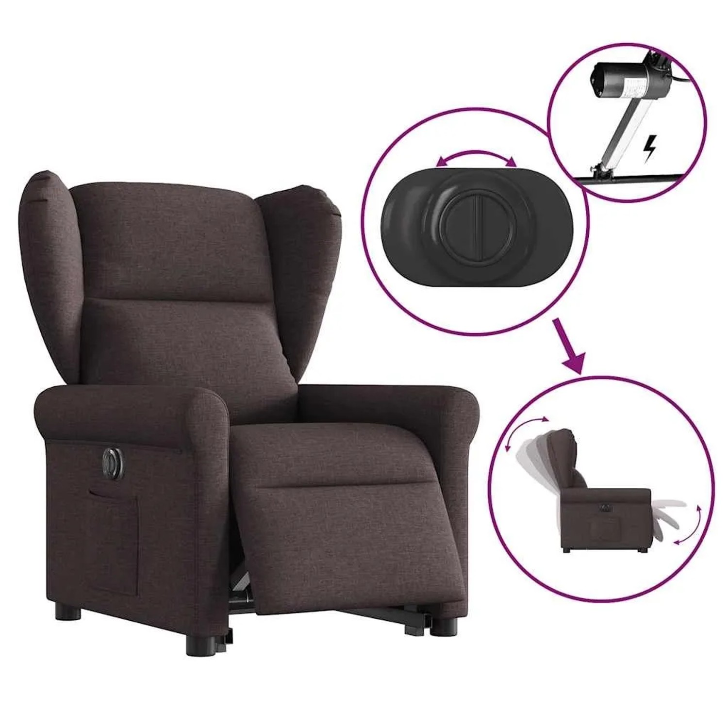 vidaXL Relaxsessel mit Aufstehhilfe Elektrisch Dunkelbraun Stoff 3303399_8