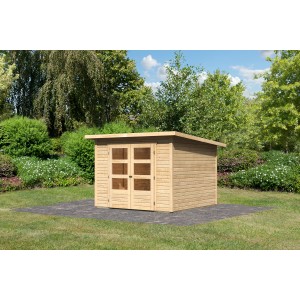 Unbehandeltes Karibu Holz-Gartenhaus Sitten mit Pultdach, 242x242 cm.