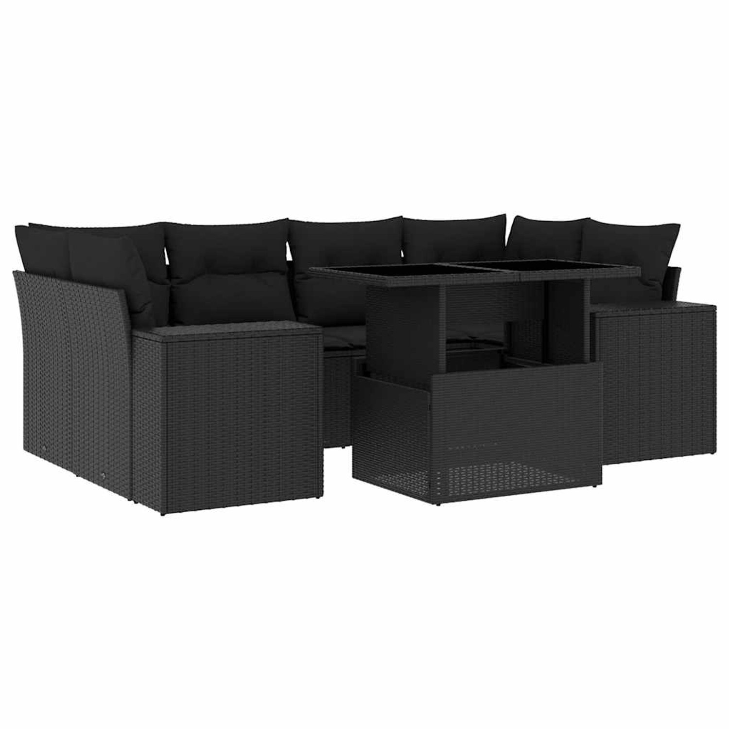 vidaXL 7-Tlg Garten-Sofagarnitur mit Kissen Schwarz Poly Rattan 3269015 günstig online kaufen