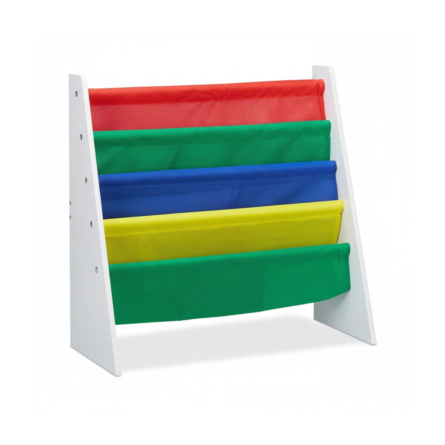 Relaxdays Bücherregal für Kinder MDF Metall Weiß Bunt mit 4 Stofffächern 60 cm x 61,5 cm x 28,5 cm 2,9 kg
