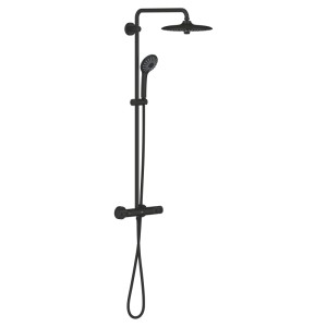 Grohe Vitalio Joy 260 Duschsystem, schwarz matt, mit Kopf- und Handbrause sowie Thermostatbatterie.