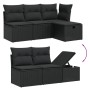 Schwarze 7-tlg. vidaXL Garten-Sofagarnitur aus Poly Rattan mit Kissen. Gartenmöbel Set mit Stauraum.