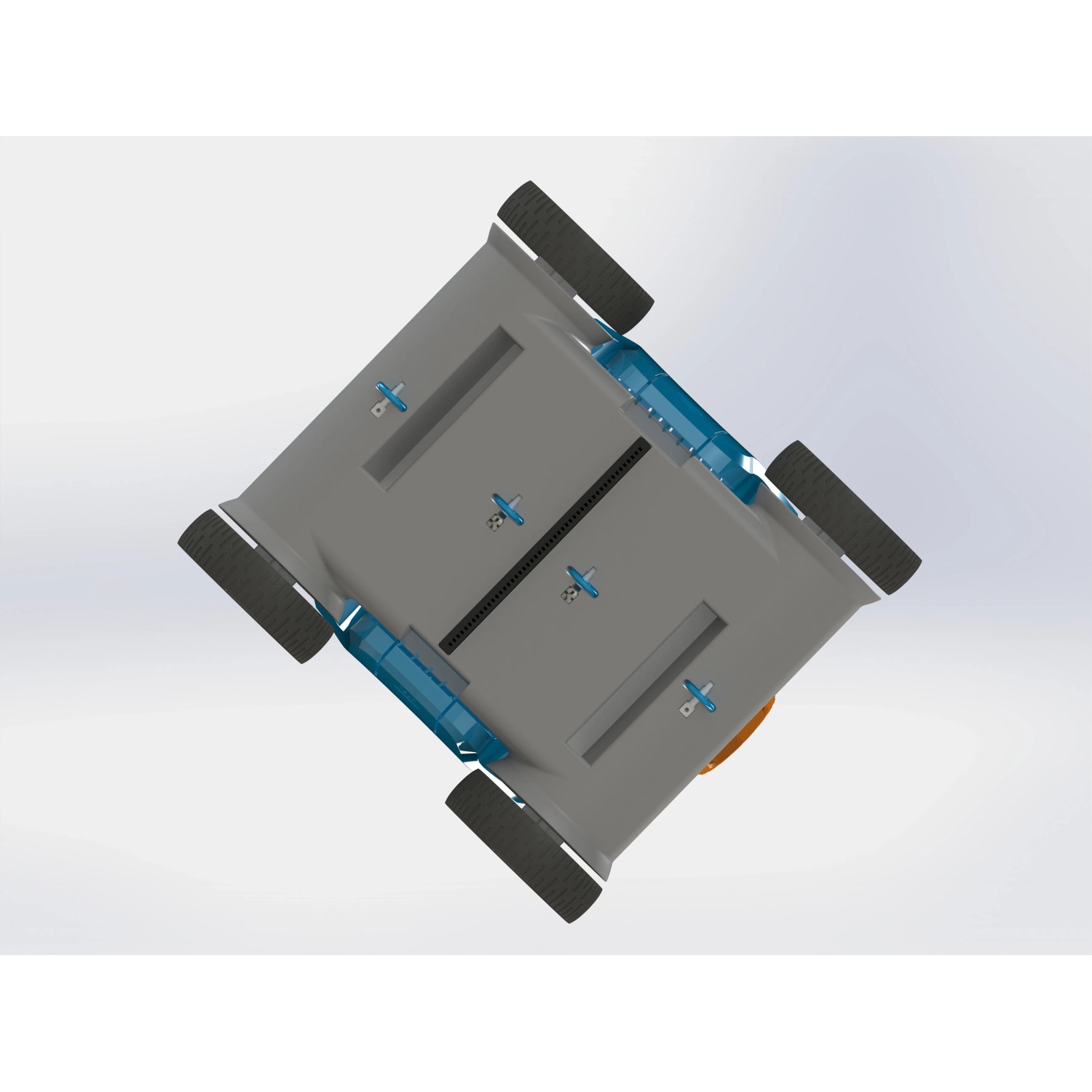 Steinbach Poolrunner Battery + Poolroboter, Unteransicht mit Rädern und Düsen.