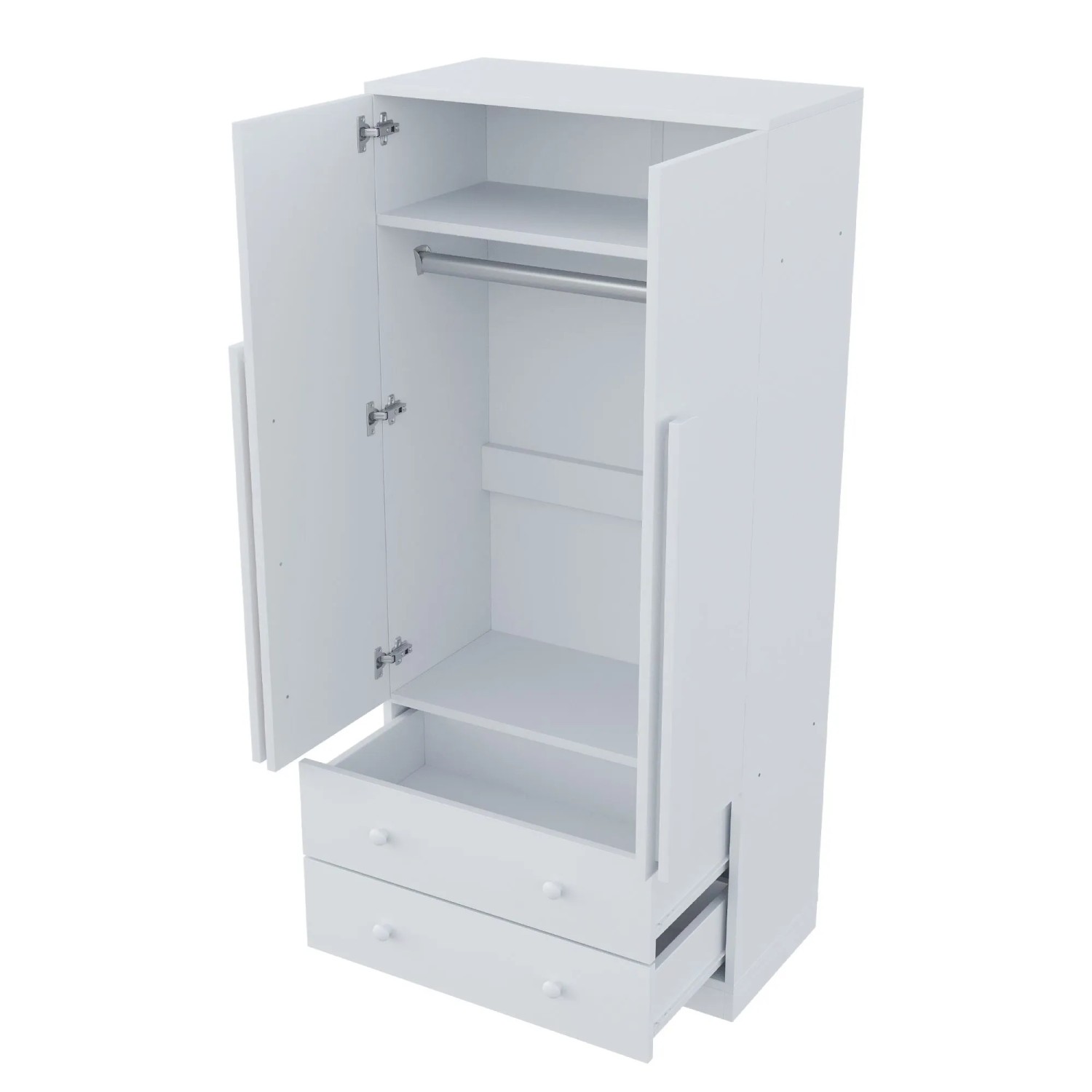 okwish Kleiderschrank mit Doppeltüren Schubladen Ablage 70x170x40cm Weiß