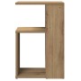 Beistelltisch Artisan-Eiche aus Holzwerkstoff mit asymmetrischem Design und Ablagen.