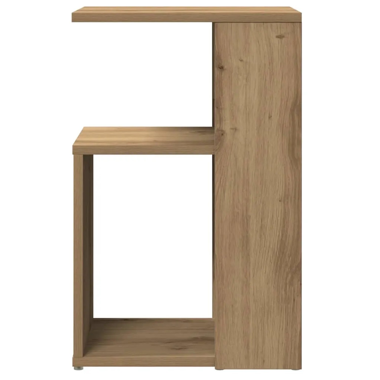Beistelltisch Artisan-Eiche aus Holzwerkstoff mit asymmetrischem Design und Ablagen.