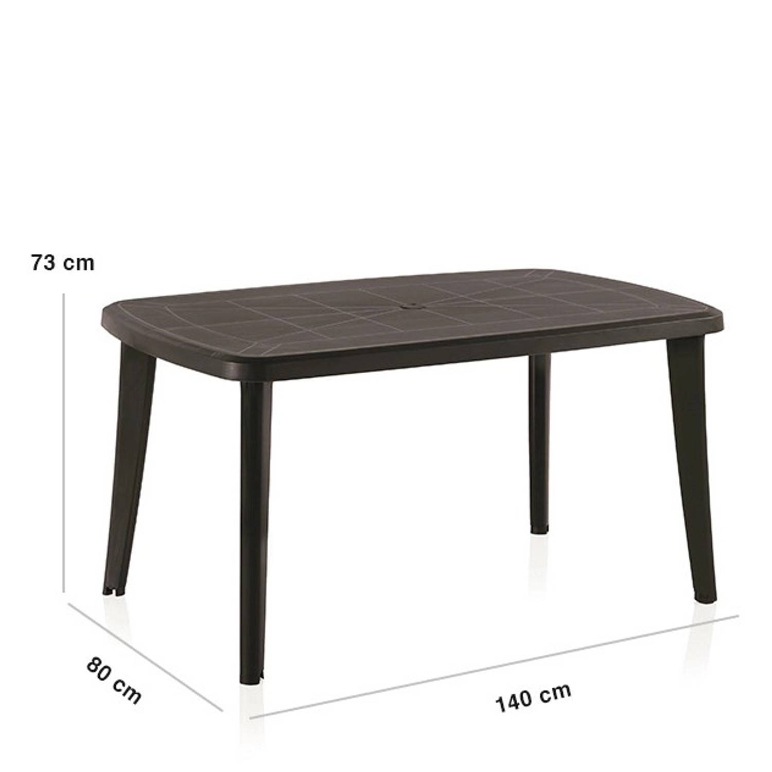 Shaf Milano Gartentisch, anthrazit, Teil der 7-tlg. Outdoor-Essgruppe, mit Maßangaben.