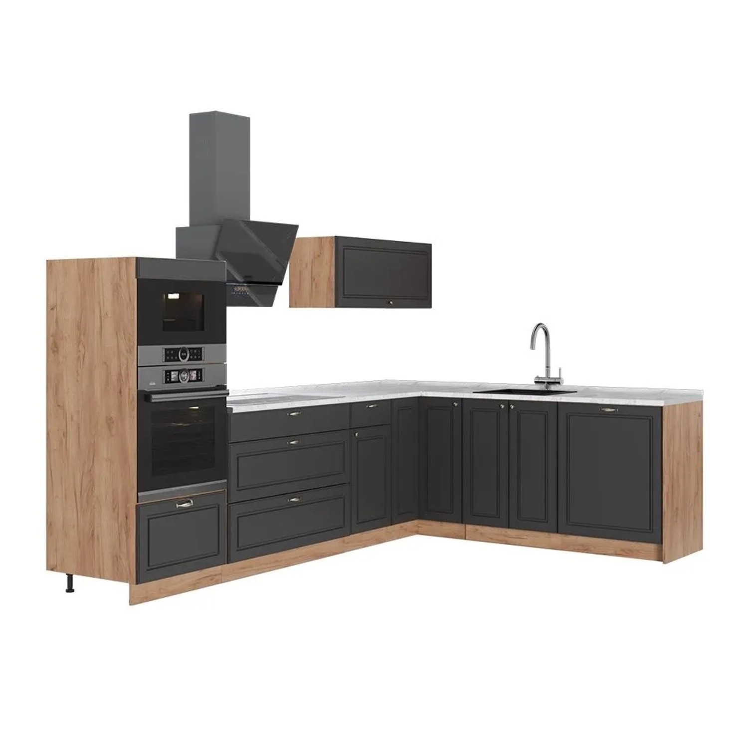 Vicco Eckküche Fame-Line Anthrazit-Gold Landhaus/Goldkraft Eiche 287 x 154 AP Marmor Art Nr 63491