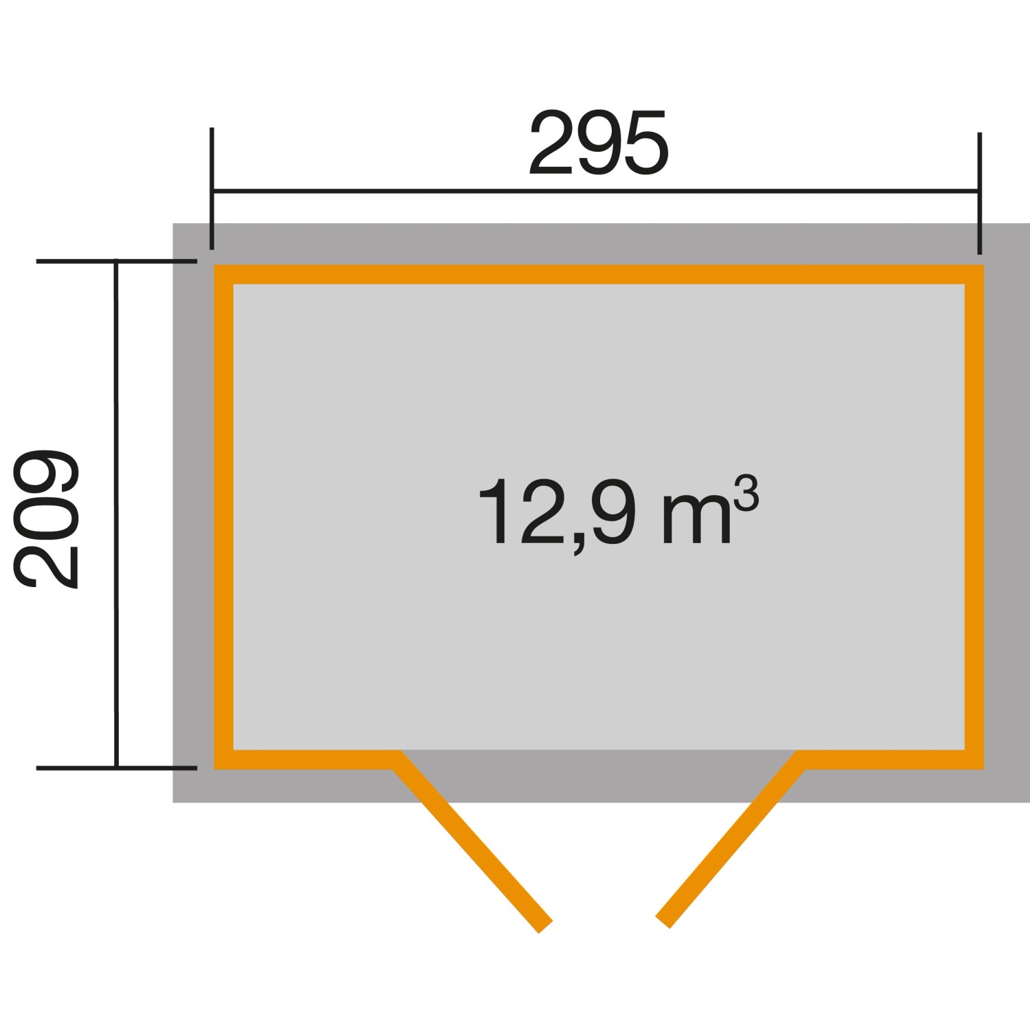 Grundriss Weka Holz-Gartenhaus Anthrazit, Pultdach, Maße: 295x209 cm, Volumen: 12,9 m³