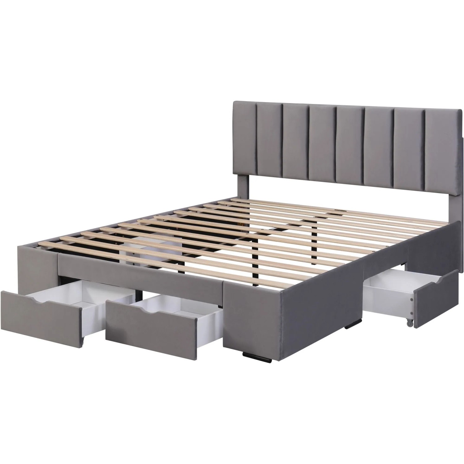 okwish Polsterbett 160×200 Doppelbett mit 4 Schubladen ohne Matratze