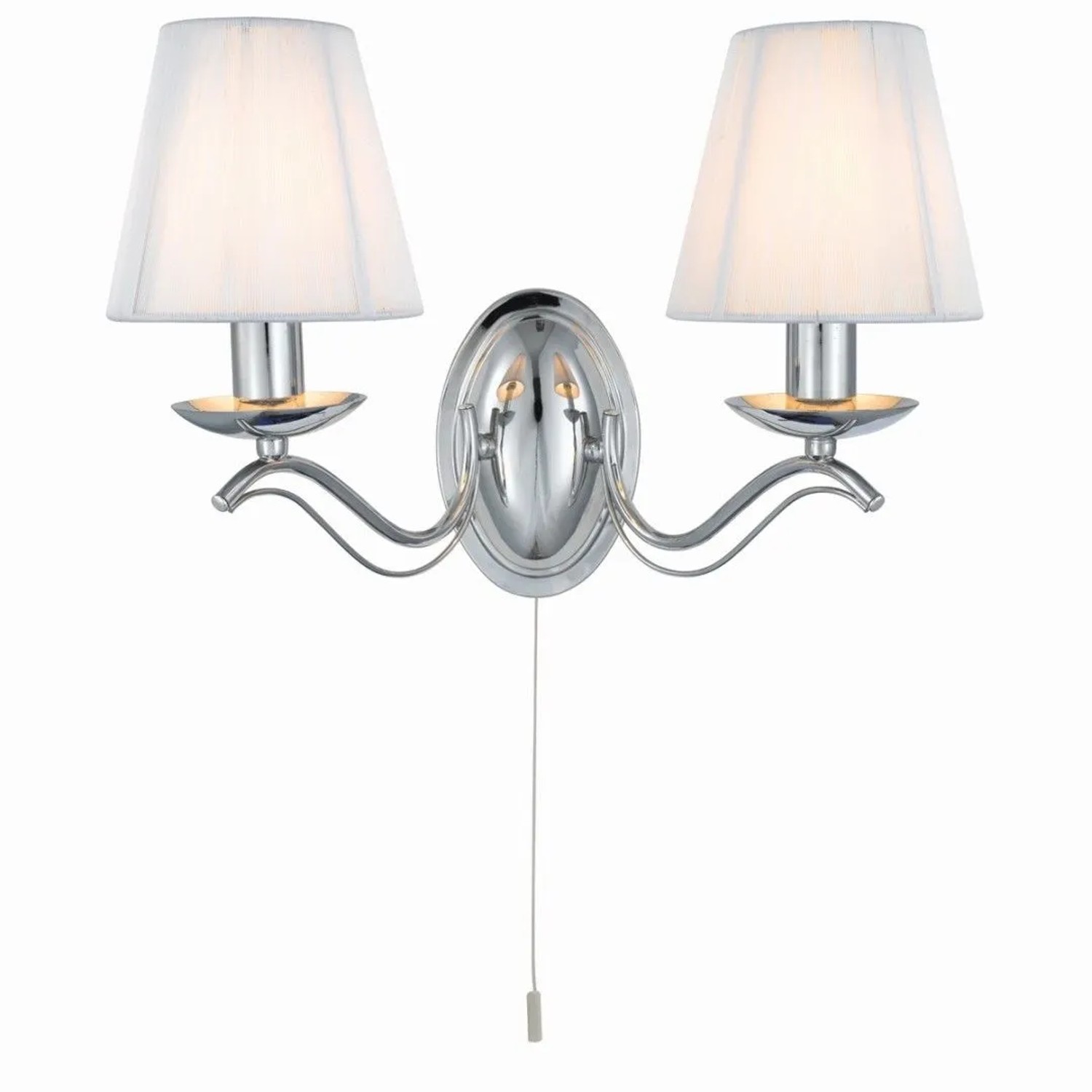 Licht-Erlebnisse Wandleuchte Metall Stoff 37 cm Breit Chrom Weiß E14 2-Flammig Jugendstil