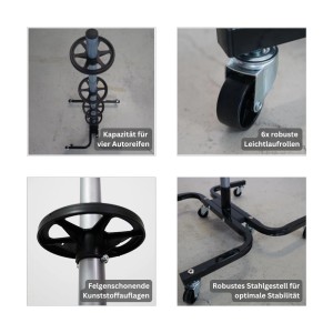 PROREGAL Fahrbarer Felgenbaum CARRERO XL Für 4 Autoreifen Bis 295 mm HxBxT 118 x 85 x 58 cm Schwarz Reifenständer