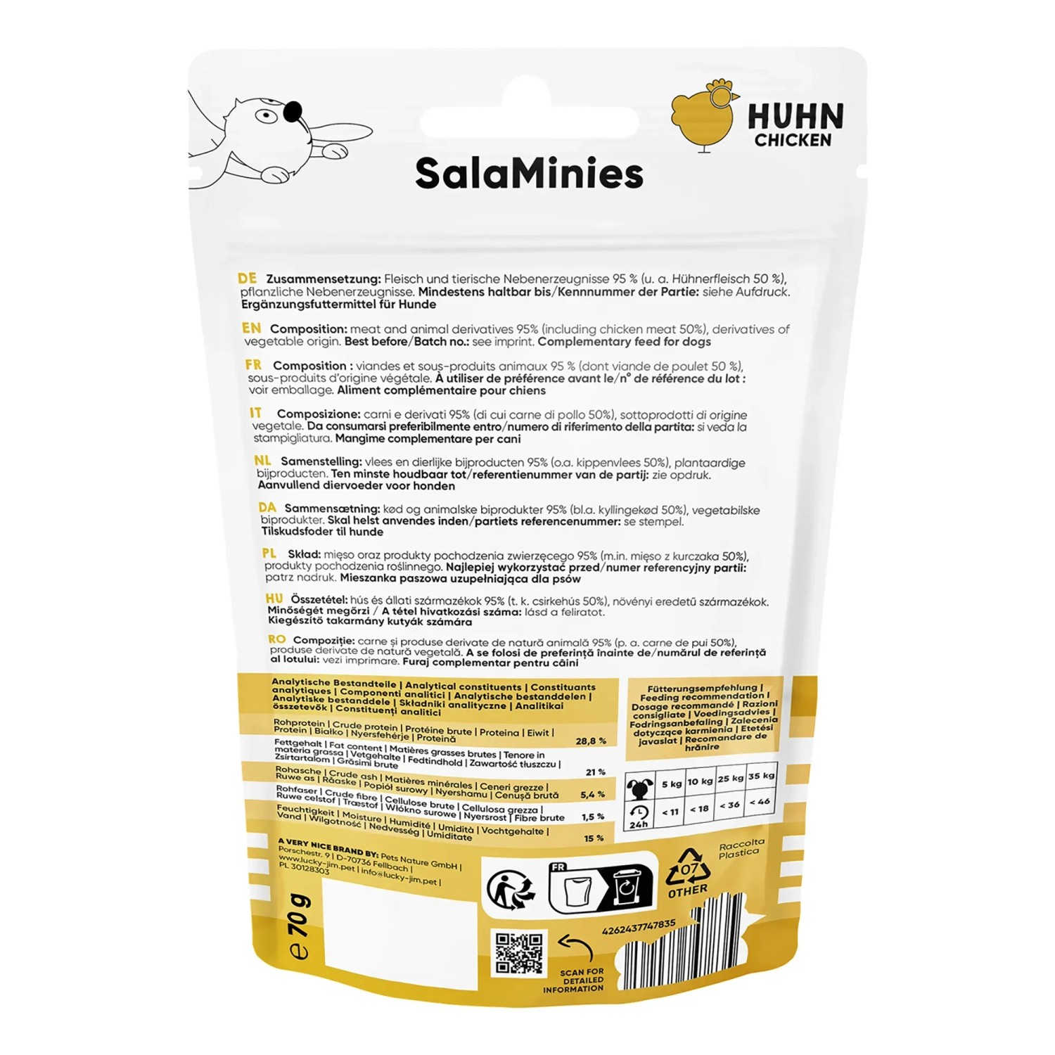 Lucky Jim SalaMinies Hunde-Belohnungssnacks Huhn, 70g Packung. Leckerli für Hunde.