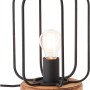 Brilliant Tischleuchte Tosh im Design mit Holzfuß und schwarzem Metallkorb.