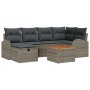 Graues 7-teiliges vidaXL Garten-Sofa-Set mit Kissen und Tisch aus Polyrattan.
