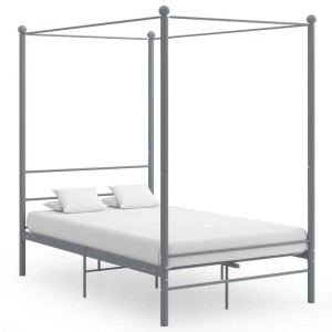 Graues vidaXL Himmelbett aus Metall, 140x200 cm. Bettgestell mit Lattenrost für Schlafzimmer.