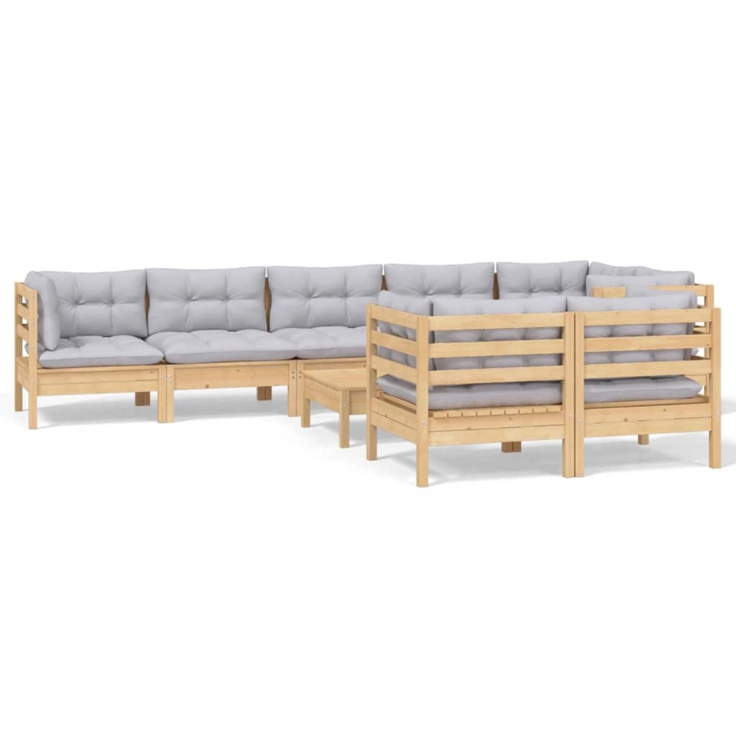 vidaXL 9-Tlg Garten-Lounge-Set mit Grauen Kissen Kiefer Massivholz 3096507 günstig online kaufen