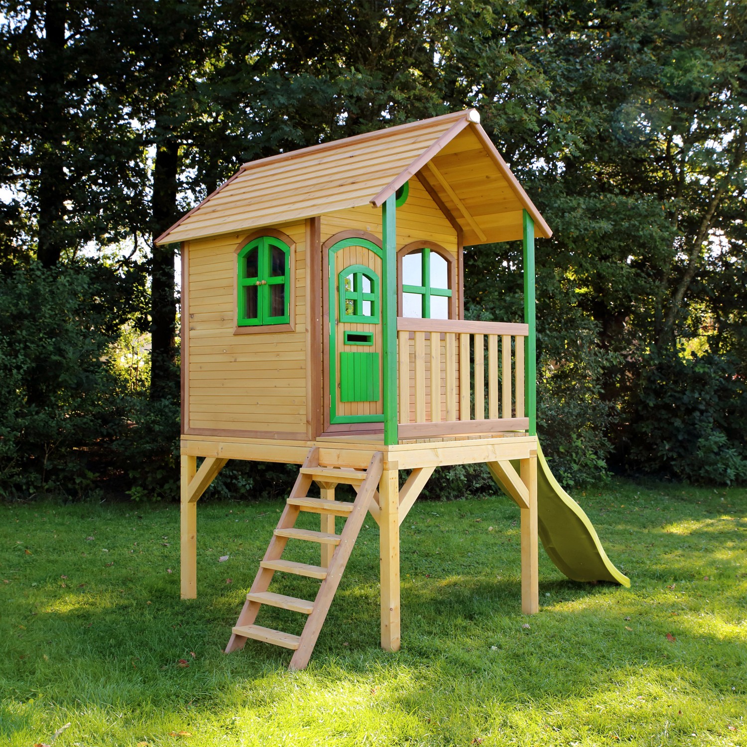 Axi Spielhaus Laura Braun/Grün mit Rutsche Hellgrün 318 x 272 x 191 cm FSC®