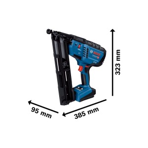 Bosch Akku-Holznagler GNH 18V-64 MD, blau-schwarz, mit Maßen 385x95x323 mm. Kabelloser Tacker für Holz.