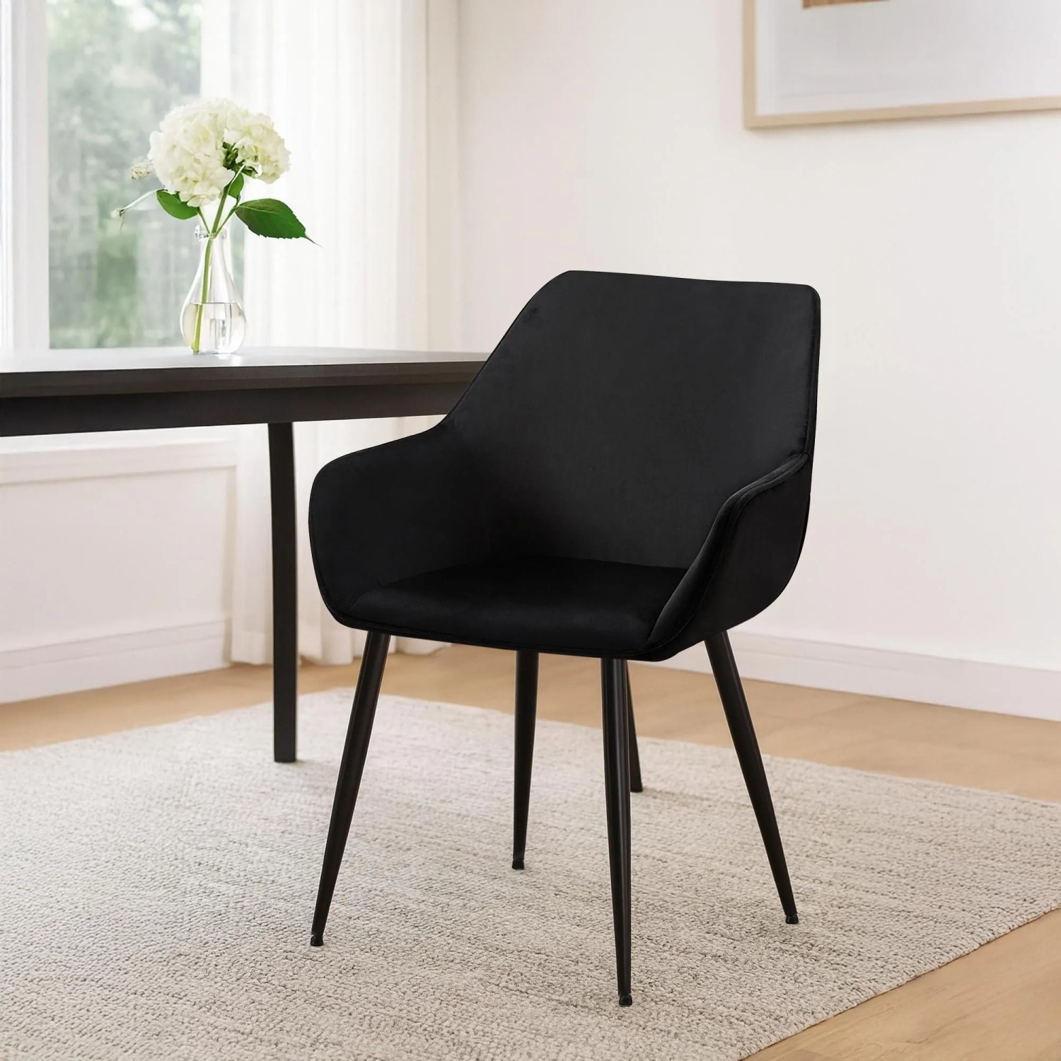 DELUKE Esszimmerstuhl HORID Samt Schwarz 52x63x82cm Essstühle Esszimmerstühle Küchenstühle Wohnzimmerstühle