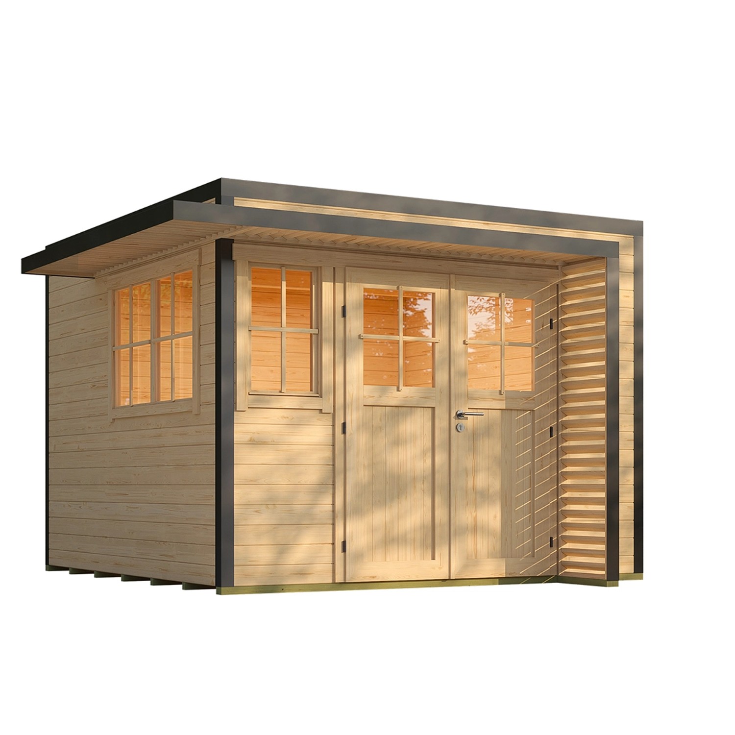 Weka Gartenhaus Amberley Doppeltür 2 Fenster Natur 300 cm x 300 cm günstig online kaufen