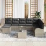 Hellgraues 9-teiliges vidaXL Garten-Sofa-Set aus Poly Rattan mit Kissen.