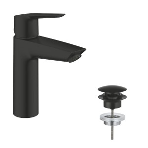 Grohe QuickFix Waschtischarmatur Start M-Size, Schwarz, mit Ablaufgarnitur.