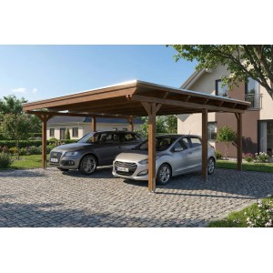 Skan Holz Carport Emsland EPDM-Dach 609 cm x 604 cm Nussbaum