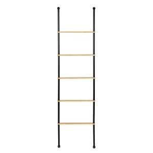 WENKO Handtuchleiter Bambusa aus Bambus und schwarzem Stahl, 5 Stangen.