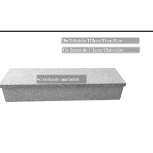 Pedras Salgadas Außentreppe, geflammt, 110cm breit, Granit, Set aus Tritt- und Setzstufen.