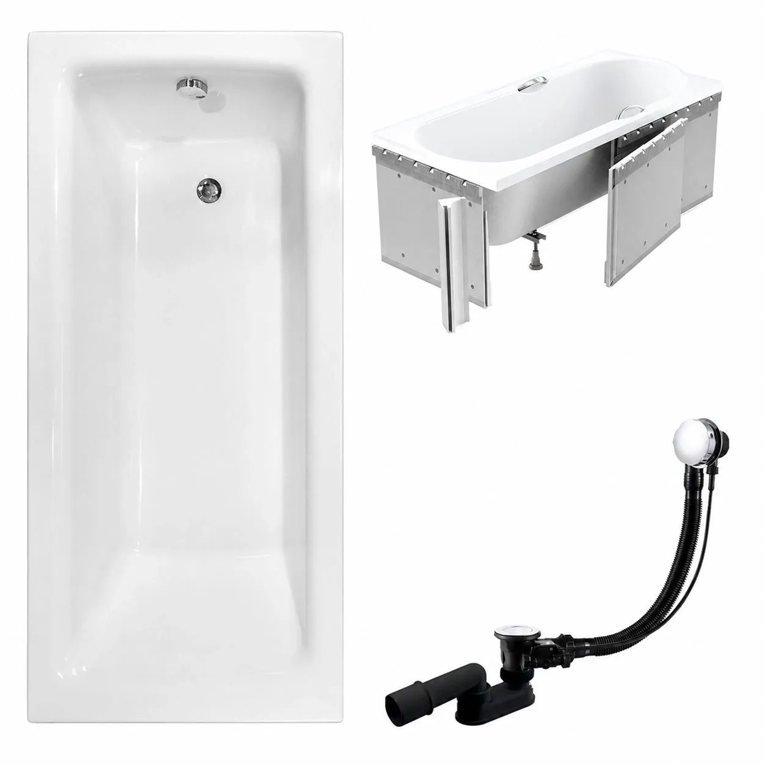 KOLMAN Badewanne Rechteck 170 x 75 Cm Mit Styroporverkleidung Ablage 4Cm Inkl. Ablauf Und Füße