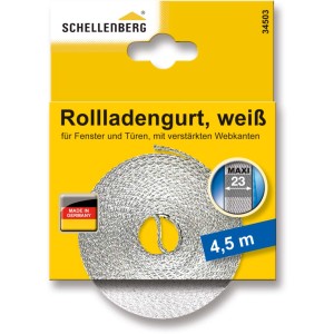 Schellenberg Rollladengurt Maxi, 23mm breit, 4,5m lang, weiß, auf gelber Verpackung