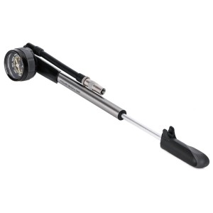 Topeak Pocket Shock DXG Handpumpe, silber, mit Manometer und flexiblem Schlauch. Ideal für Fahrradreifen.