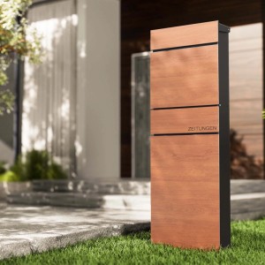 Wiltec Standbriefkasten Zeitungsrolle Holzoptik Briefkasten Postkasten Postfach