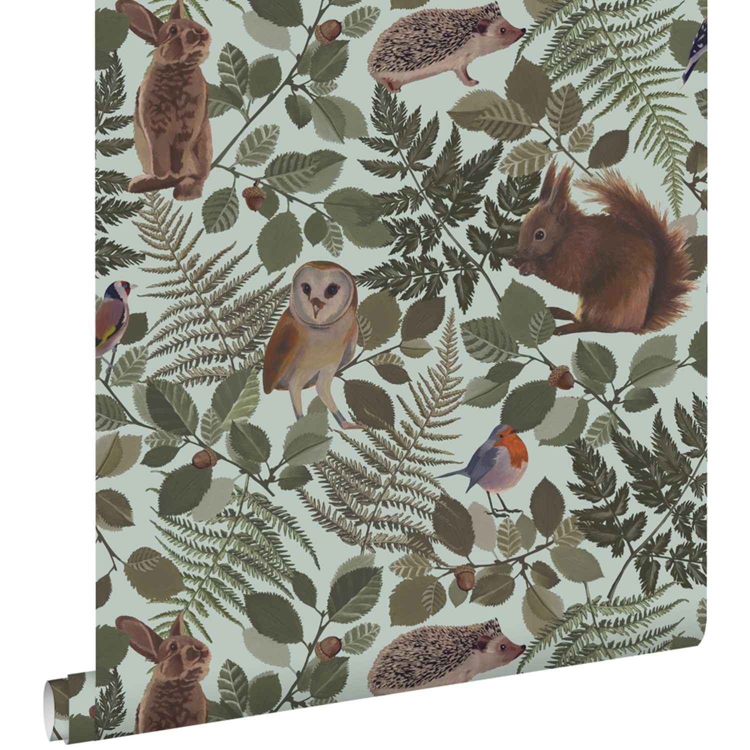 ESTAhome Tapete Waldtiere Mintgrün und Grün 53 cm x 10.05 m günstig online kaufen