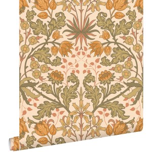 ESTAhome Tapete Blumenmuster im Jugendstil Dunkelorange und Graugrün 50 x 900 cm